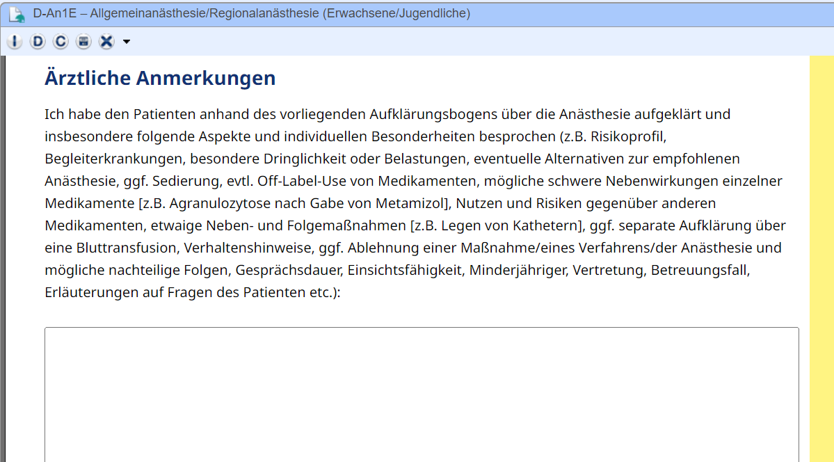 Beispiel: Arztanmerkungen zum Aufklärungsgespräch