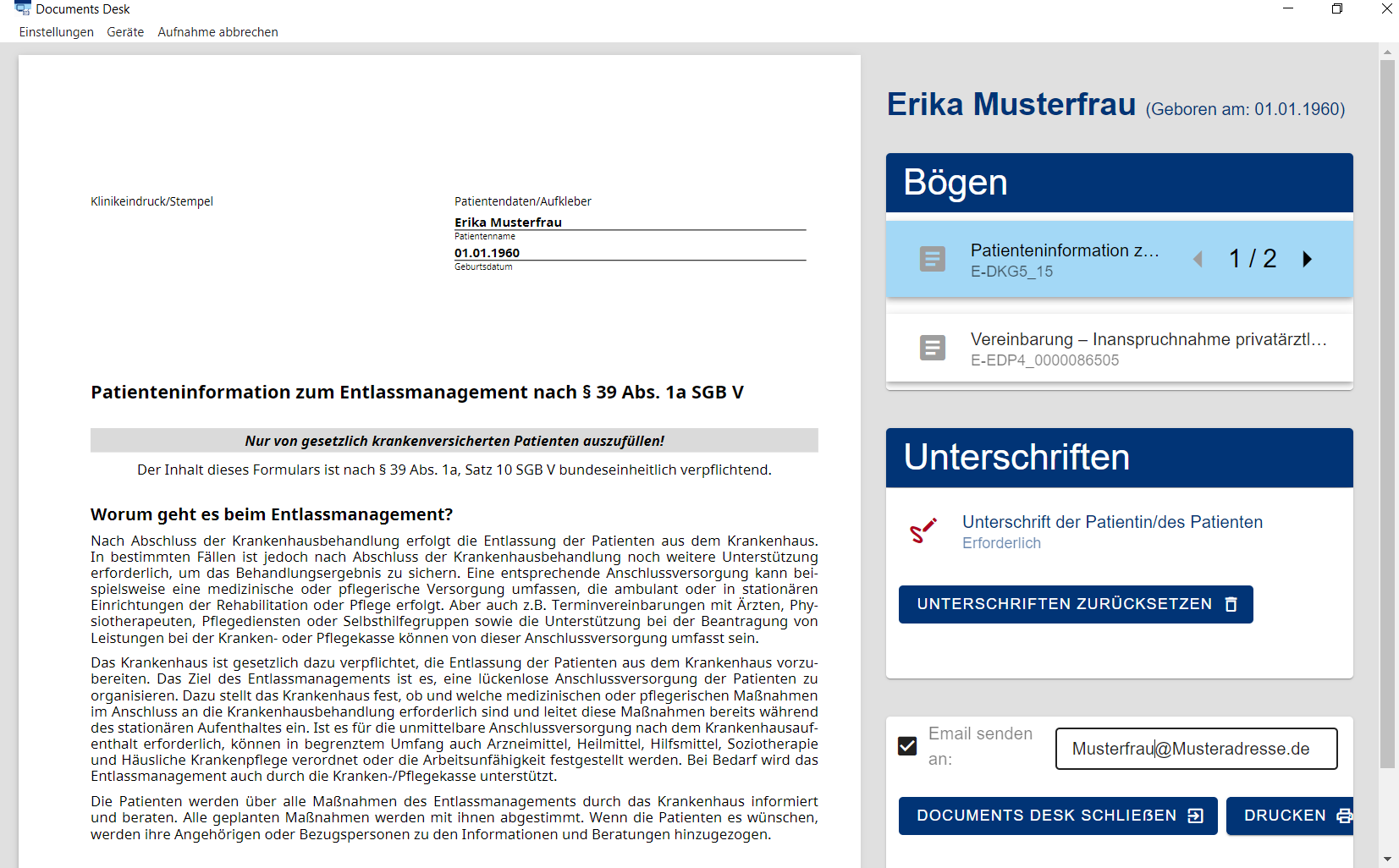 Angezeigte eigene Bögen in Documents Desk