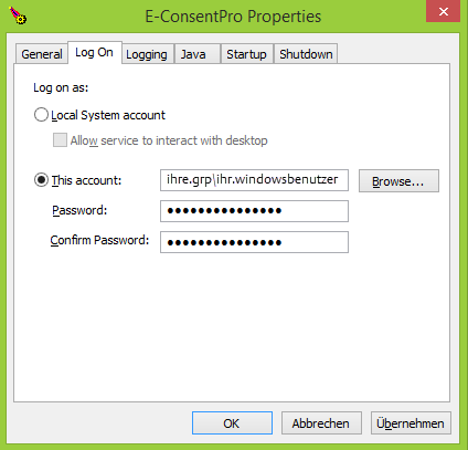 Windows-Benutzer im Monitor E-ConsentPro eintragen