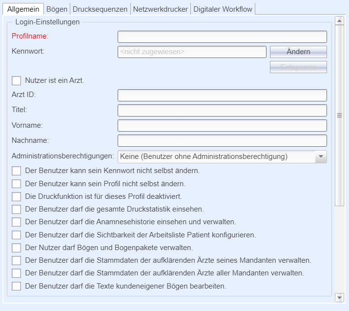 Login-Einstellungen auf dem Reiter "Allgemein" im Nutzerprofil